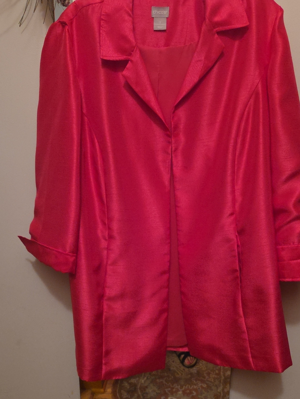 Chico's Satin Open-Front Blazer in Vibrant Pink